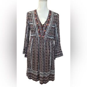 Anthropologie Maeve Naomi embroidered bohemian Multicolored Long Sleeve Sundress